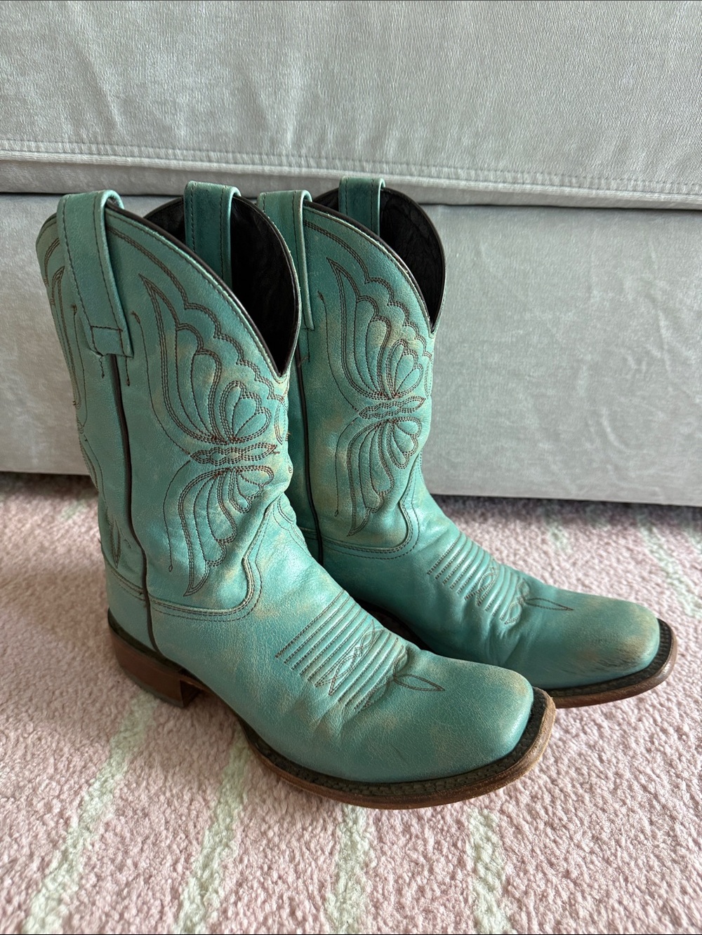 Caborca Silver by Liberty Black Women's Teal Butterfly Leather Cowboy Boots 9.5
